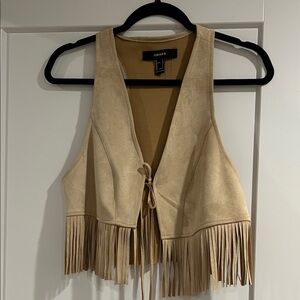Forever 21 Beige Fringe Tie Vest